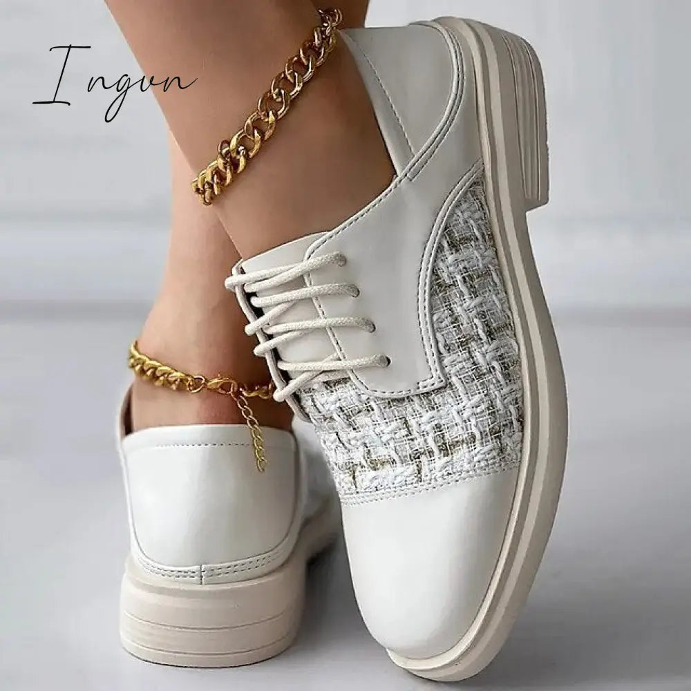 Ingvn - Women’s Flats Oxfords Plus Size Wedding Office Work Winter Block Heel Chunky Square Toe