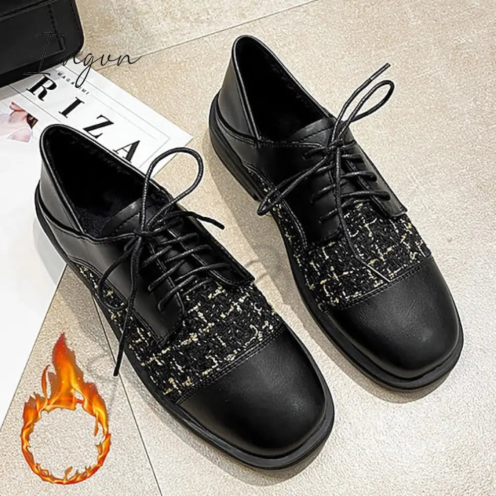 Ingvn - Women’s Flats Oxfords Plus Size Wedding Office Work Winter Block Heel Chunky Square Toe