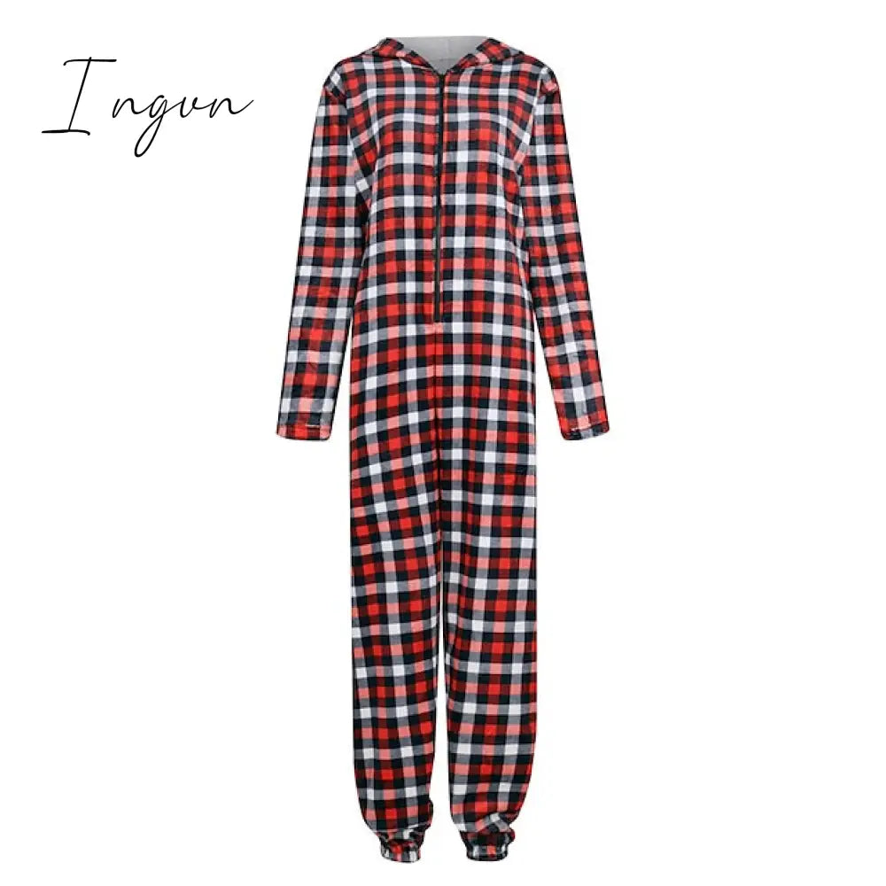 Ingvn - Women’s Pajamas Jumpsuit Leopard Star Warm Comfort Plush Home Christmas Flannel