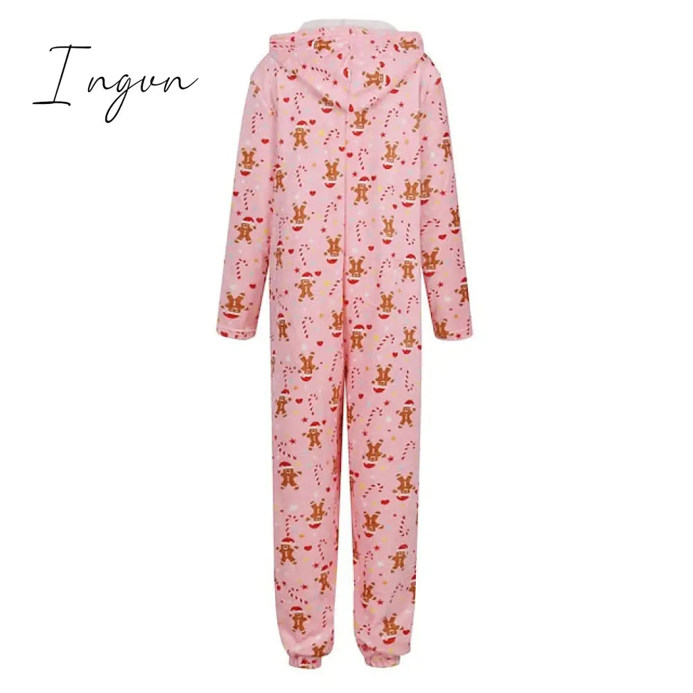 Ingvn - Women’s Pajamas Jumpsuit Leopard Star Warm Comfort Plush Home Christmas Flannel