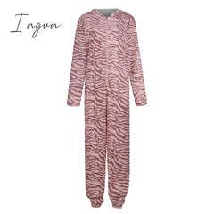 Ingvn - Women’s Pajamas Jumpsuit Leopard Star Warm Comfort Plush Home Christmas Flannel