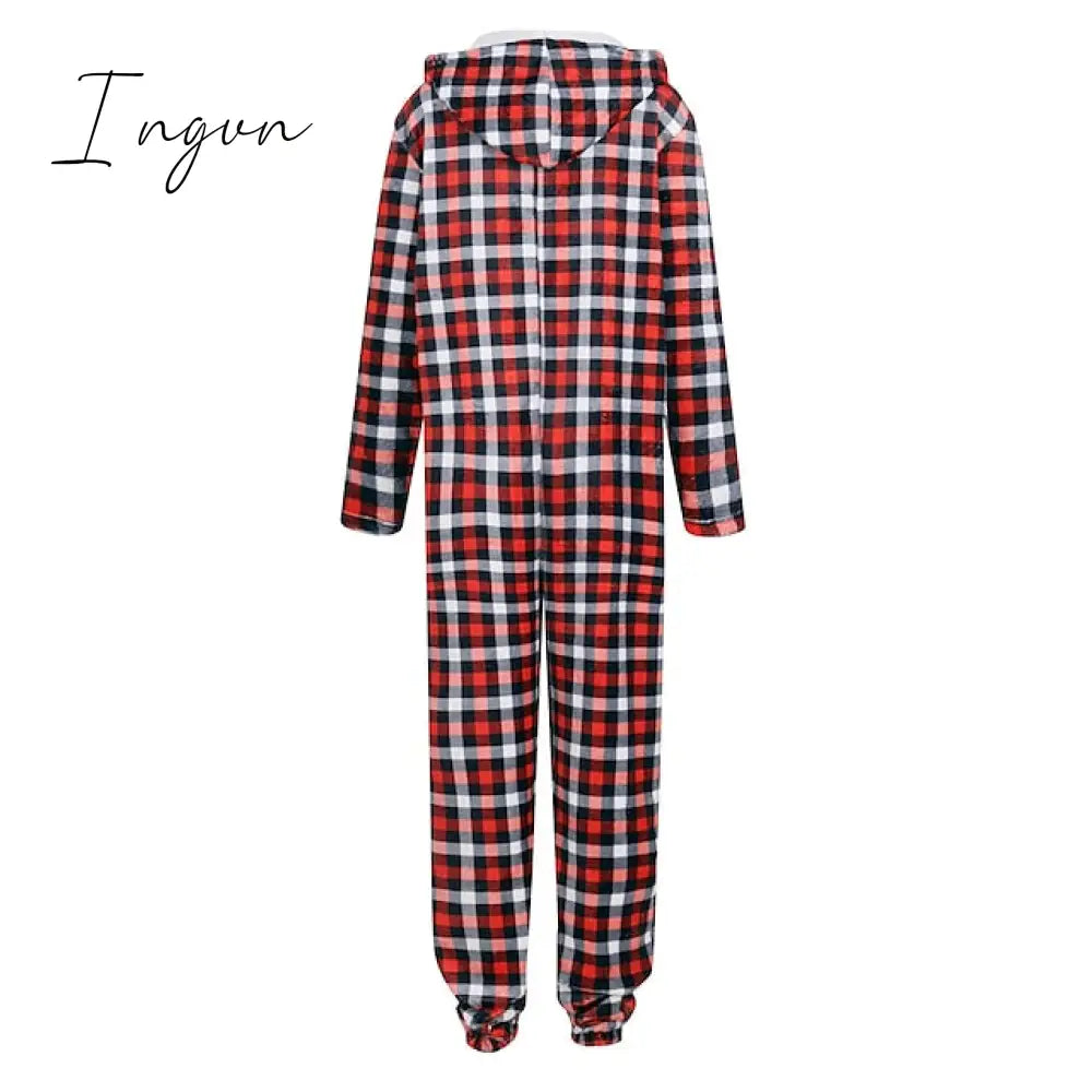 Ingvn - Women’s Pajamas Jumpsuit Leopard Star Warm Comfort Plush Home Christmas Flannel