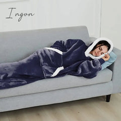 Ingvn - Women’s Pajamas Nightgown Wearable Blanket Hoodie Pure Color Warm Comfort Oversized Home