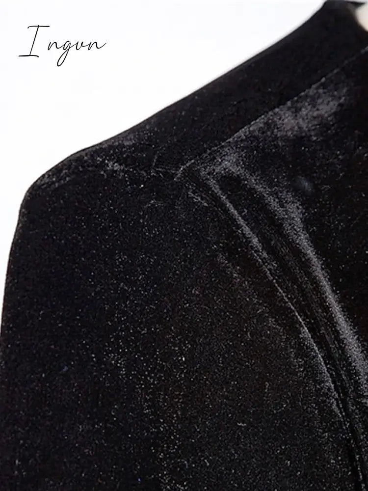 Ingvn - Women‘s Party Dress Wedding Guest Velvet Long Maxi Black Wine Royal Blue Sleeve Pure
