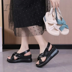 Ingvn - Women’s Platform Wedge Plus Size Sandals Soft Leather Heels New Summer