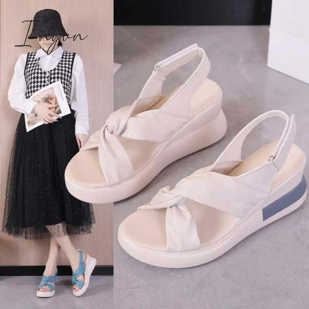 Ingvn - Women’s Platform Wedge Plus Size Sandals Soft Leather Heels New Summer