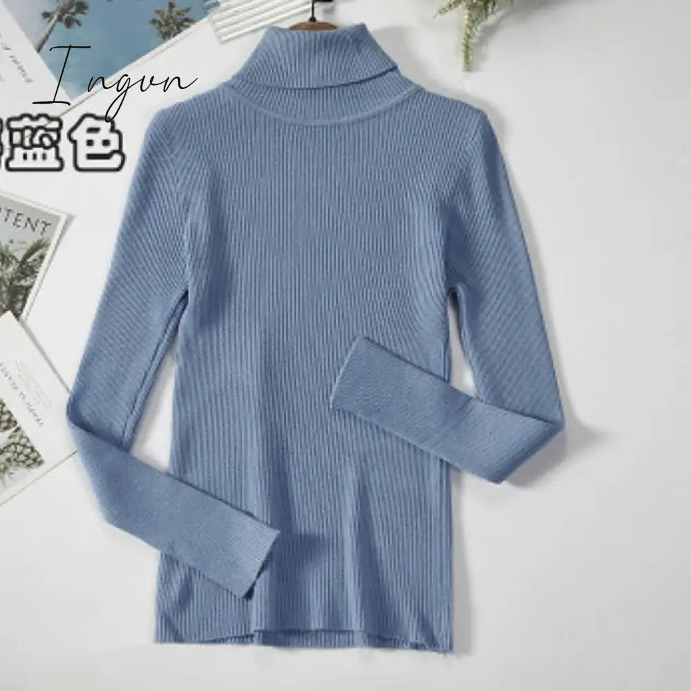 Ingvn - Women’s Pullover Sweater Jumper Ribbed Knit Knitted Thin Solid Color Turtleneck Basic