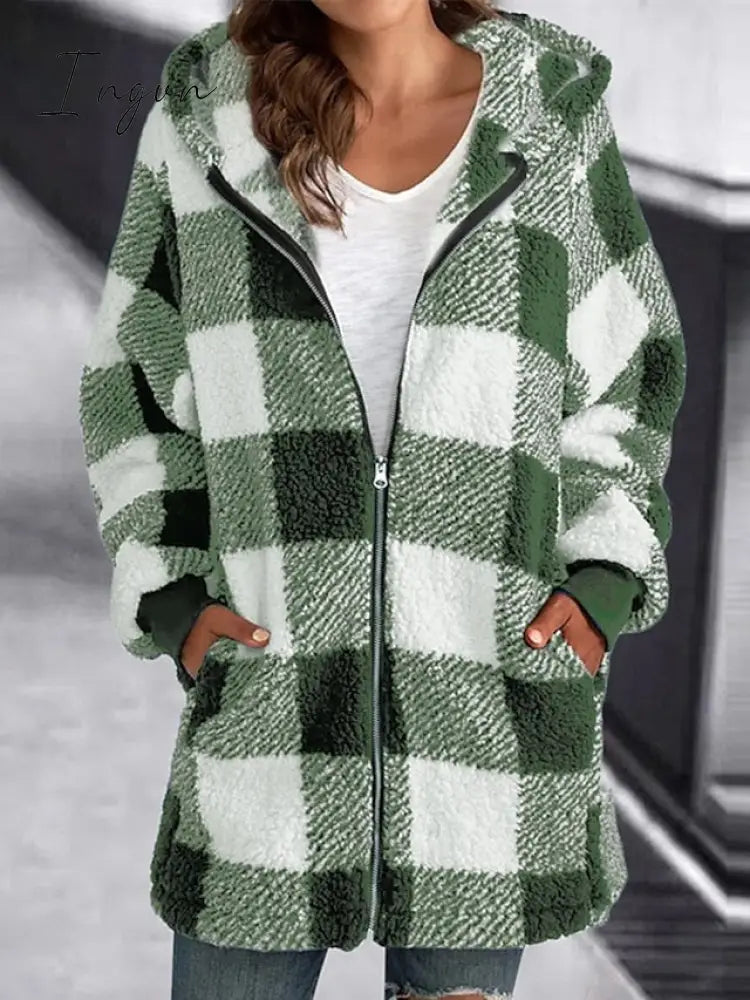 Ingvn - Women’s Sherpa Jacket Fleece Long Teddy Coat Windproof Warm Home Christmas Daily Wear