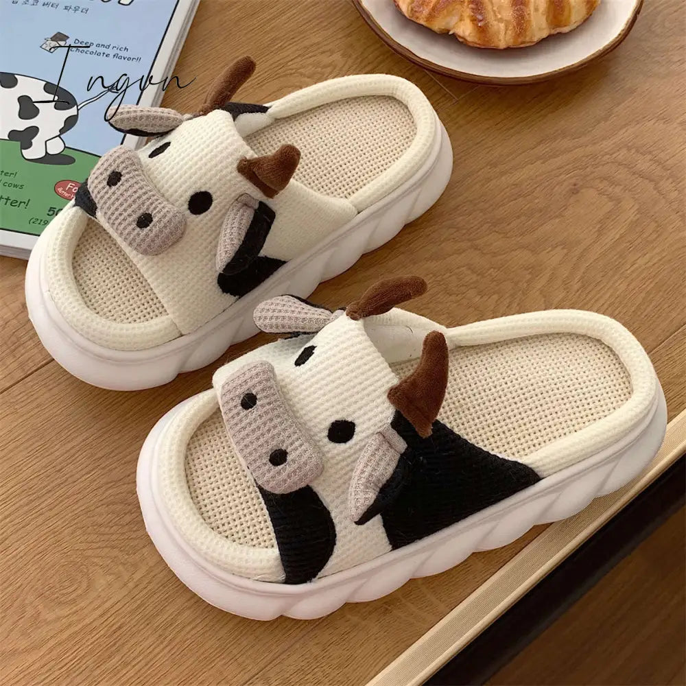 Ingvn - Women’s Slippers Summer Four Seasons Indoor Home Sandals And Cute Cartoon Milk Cow House