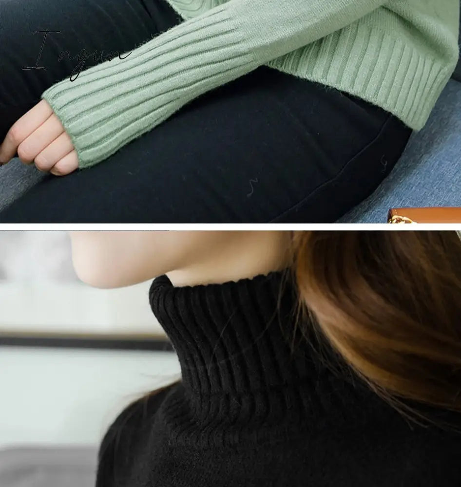 Ingvn - Women’s Sweater Turtleneck Trending New Fashion Top Autumn And Winter Korean Pullover