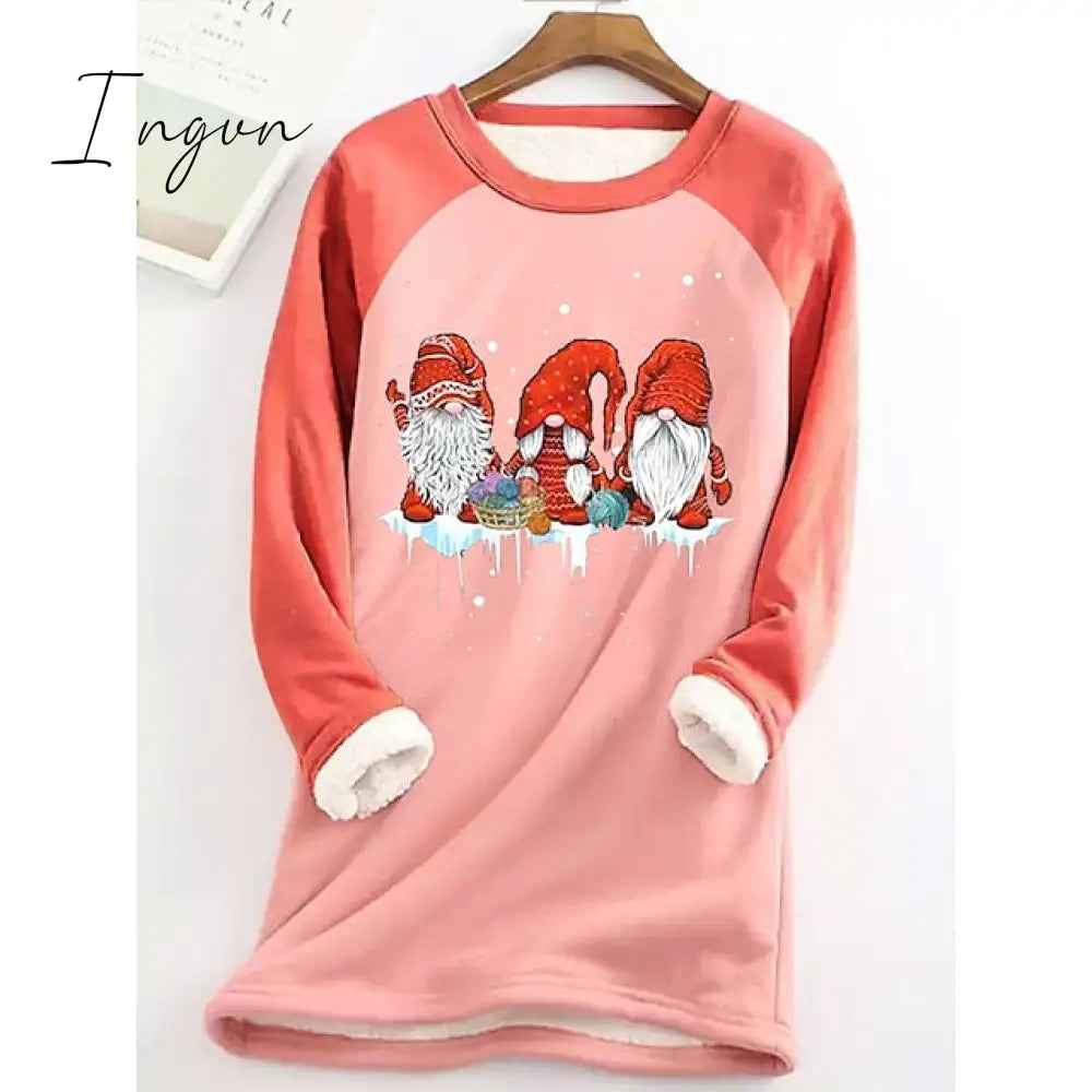 Ingvn - Women’s Sweatshirt Pullover Sherpa Fleece Teddy Pink Green Gray Graphic Christmas Round