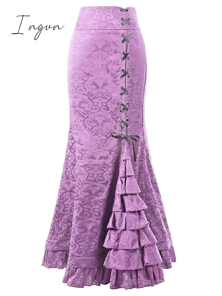 Ingvn - Women’s Trumpet / Mermaid Long Skirt Maxi Polyester Black White Pink Red Skirts Summer