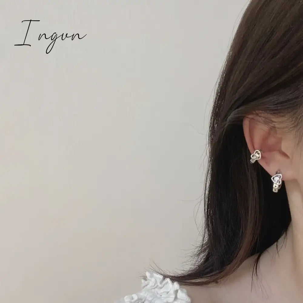 Japan Retro Heart Belt Waistband Shape Small Ear Clip Earring For Women Metal Silver Color Cuff