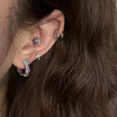 Korean Fashion Colorful Zircon Flower Cross Stud Earring For Women Aesthetic Jewelry Harajuku Cool