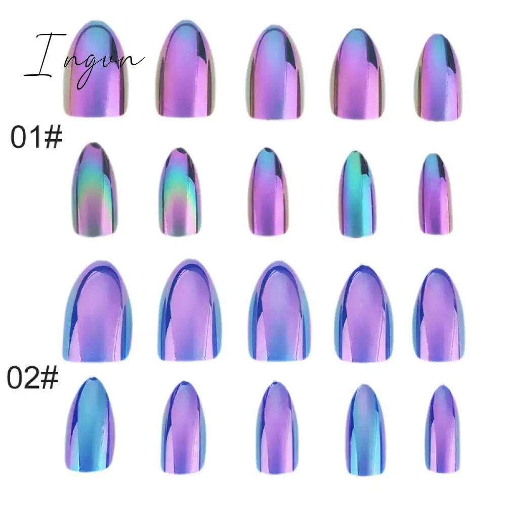 Nails Stiletto Fake Nail Tips 12Pcs/Box Metallic False Art Manicure Press On Mirror Look