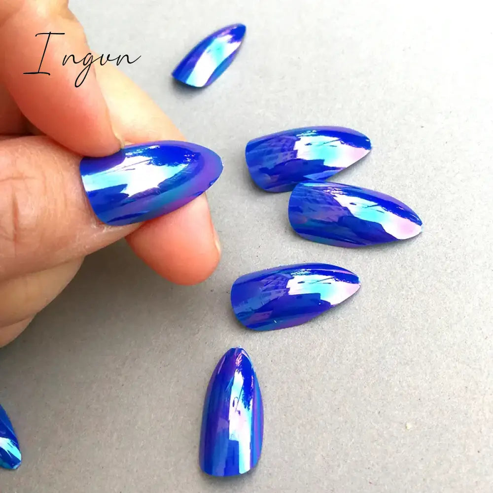 Nails Stiletto Fake Nail Tips 12Pcs/Box Metallic False Art Manicure Press On Mirror Look