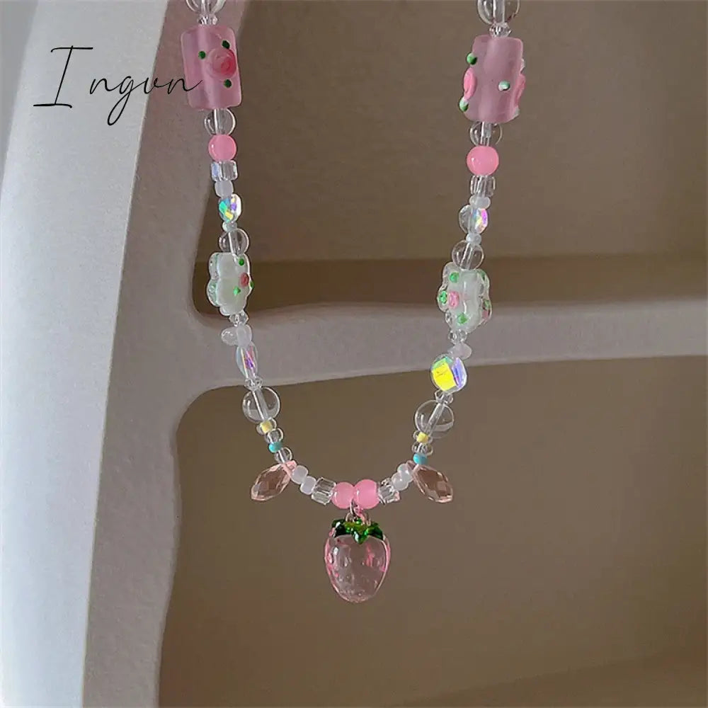 New Korean Fashion Cute Colorful Fruit Flower Beaded Necklace For Women Girls Aesthetic Jewelry