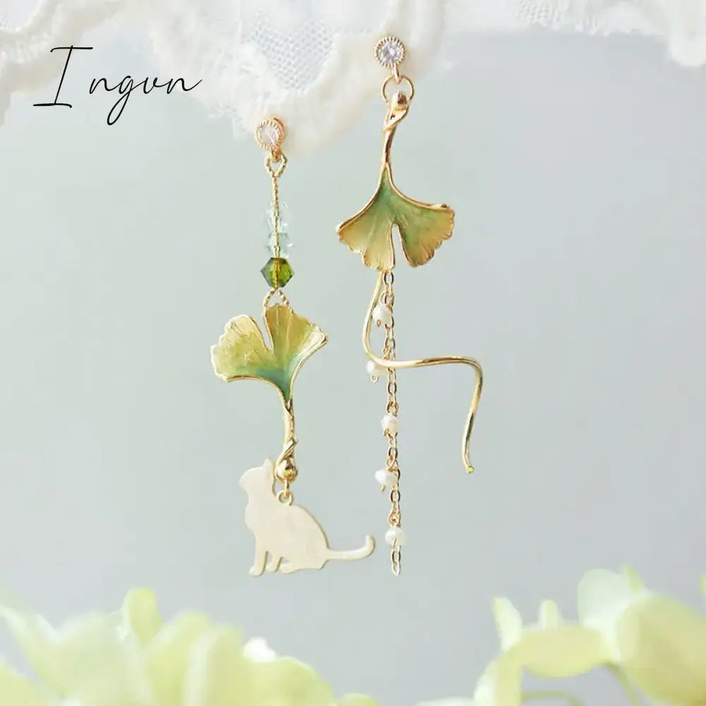 New Korean Flower Asymmetrical Dangle Earrings For Women Long Tassel Butterfly Imitation Pearl Cat