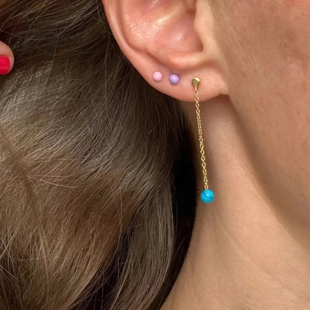 New Trendy Simple Colorful Bean Earrings For Women Exquisite Silver Needle Studs Sweet Elegant