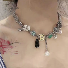 Punk Bramble Rose Choker Necklace For Women Chinese Style Unusual Pearl Beaded Neck Chain Y2K