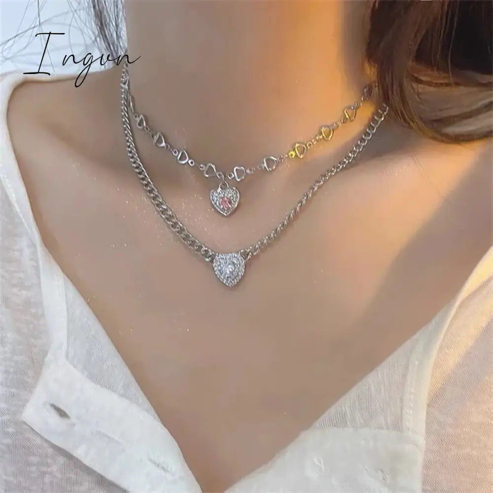 Punk Pink Love Heart Pendant Short Necklaces For Women Goth Vintage Fashion Charm Choker Necklace