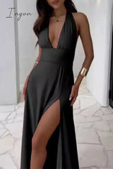 Sexy Solid Backless Slit Halter Sleeveless Dresses(5 Colors) Dresses/Casual Dresses