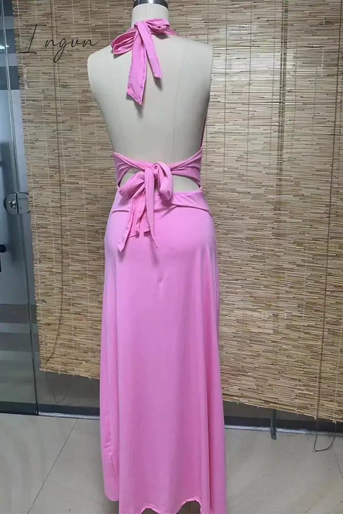 Sexy Solid Backless Slit Halter Sleeveless Dresses(5 Colors) Dresses/Casual Dresses