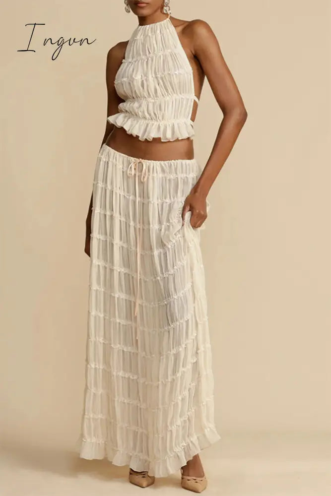 Sexy Vacation Solid Frenulum See-Through Backless Halter Sleeveless Two Pieces(7 Colors)