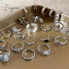 Simple Vintage Zircon Heart Rings For Women Ring Korean Fashion Cold Wind Index Finger Metal