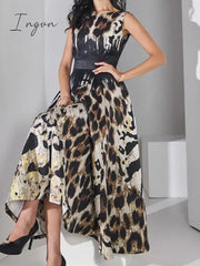 Summer Women Fashion Elegant Casual Midi Dress Sleeveless A-Line Leopard Print Vintage Party
