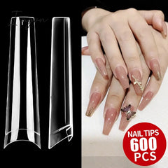 Transparent Stiletto Fake Nail Tips Acrylic False Nail Tips Long Shape Half Cover Coffin Professional Nail Art