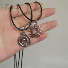 Vintage Spiral Vortex Pendant Hand-Woven Leather Rope Necklace For Women Unisex Boho Pentagram