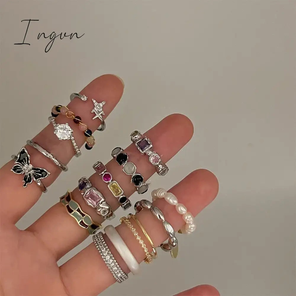 Y2K Jewelry Irregular Bowknot Rings For Women Girls Charm Colorful Zircon Natural Stone Wedding Bridesmaid Rings Finger bague